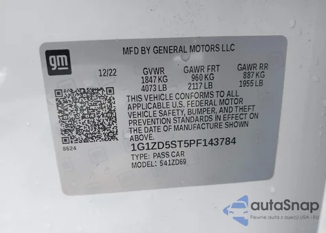 2023 Chevrolet Malibu Fwd 1Lt из США, поврежденный, VIN 1G1ZD5ST5PF143784